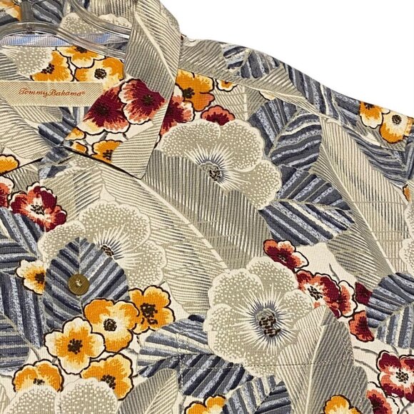 Tommy Bahamas Silk Tropical Cherry Blossoms Button Down Shirt Size XL - Picture 3 of 7